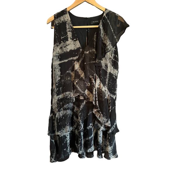RELIGION LONDON | Black Tie Dye Ruffle V Neck Dress | UK Size Medium / 12  / 40 - Picture 1 of 5
